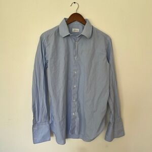 Brioni Mens Blue Micro Check French Cuff Dress Shirt 41 16 Made in Italy